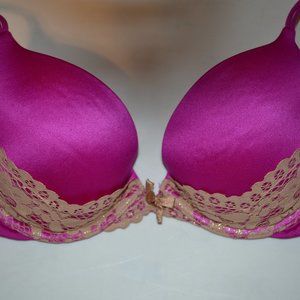 Victoria's Secret Very Sexy hot pink & gold lace padded push up bra 32D EUC